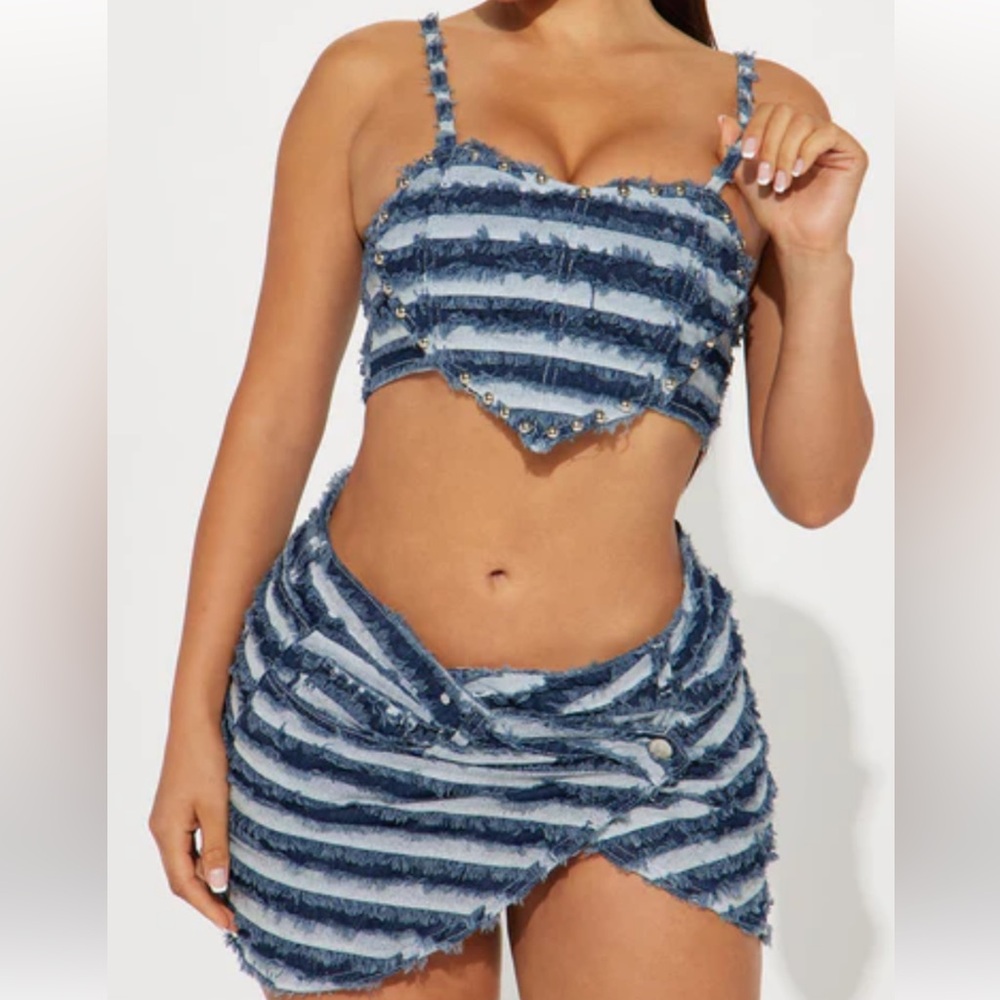 Denim micro mini skirt set